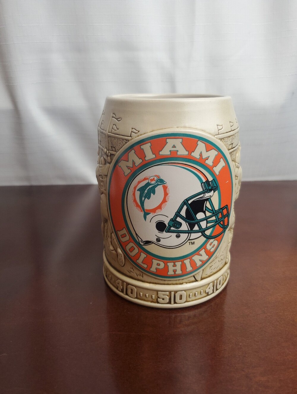 Vintage 3D Miami Dolphins Beer Stein Coffee Mug NFL Football Made In Brazil